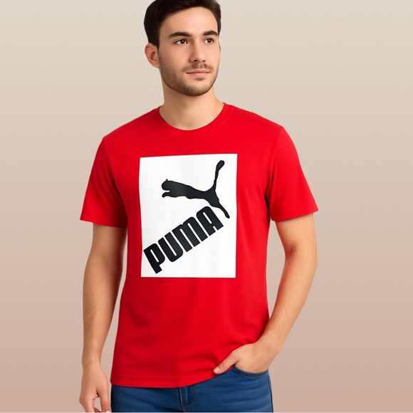 PUMA Red Graphic Logo T-Shirt Men’s Large NWT Casual Athletic Streetwear - Picture 1 of 6
